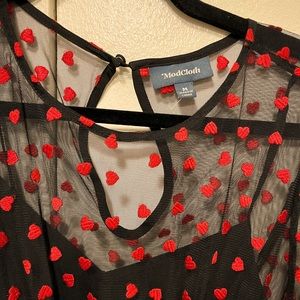 BLACK LONG SLEEVE MODCLOTH DRESS WITH DETAILED HEART PRINT /MEDIUM